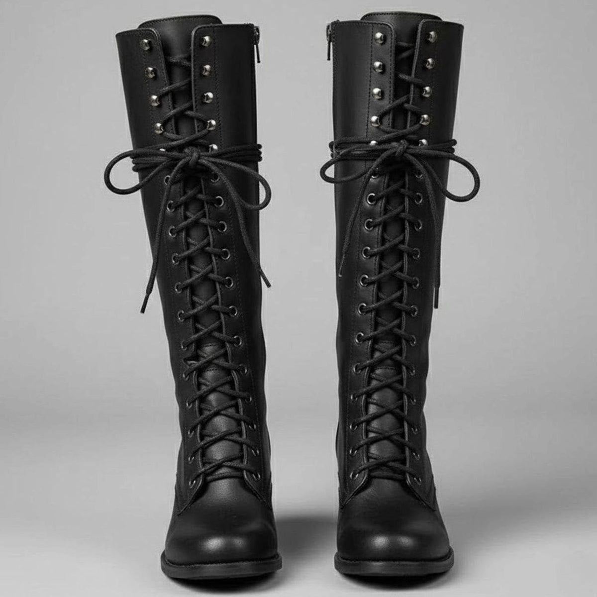 Women's Lace-Up Block Heel Studded Knee-High Boots