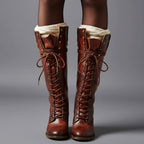 Women's Lace-Up Block Heel Studded Knee-High Boots