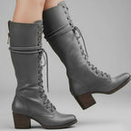 Women's Lace-Up Block Heel Studded Knee-High Boots