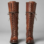 Women's Lace-Up Block Heel Studded Knee-High Boots