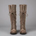 Women's Lace-Up Block Heel Studded Knee-High Boots