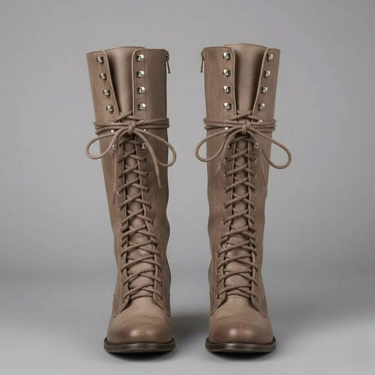 Women's Lace-Up Block Heel Studded Knee-High Boots