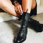 Women's Lace-Up Leather Cap-Toe Ankle Boots