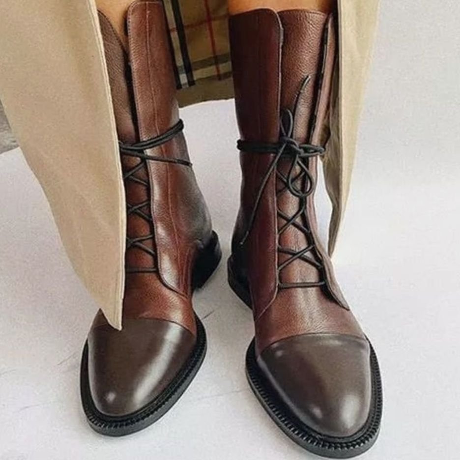 Women's Lace-Up Leather Cap-Toe Ankle Boots