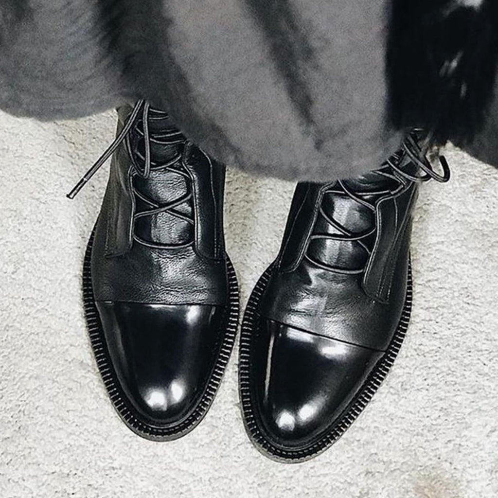 Women's Lace-Up Leather Cap-Toe Ankle Boots