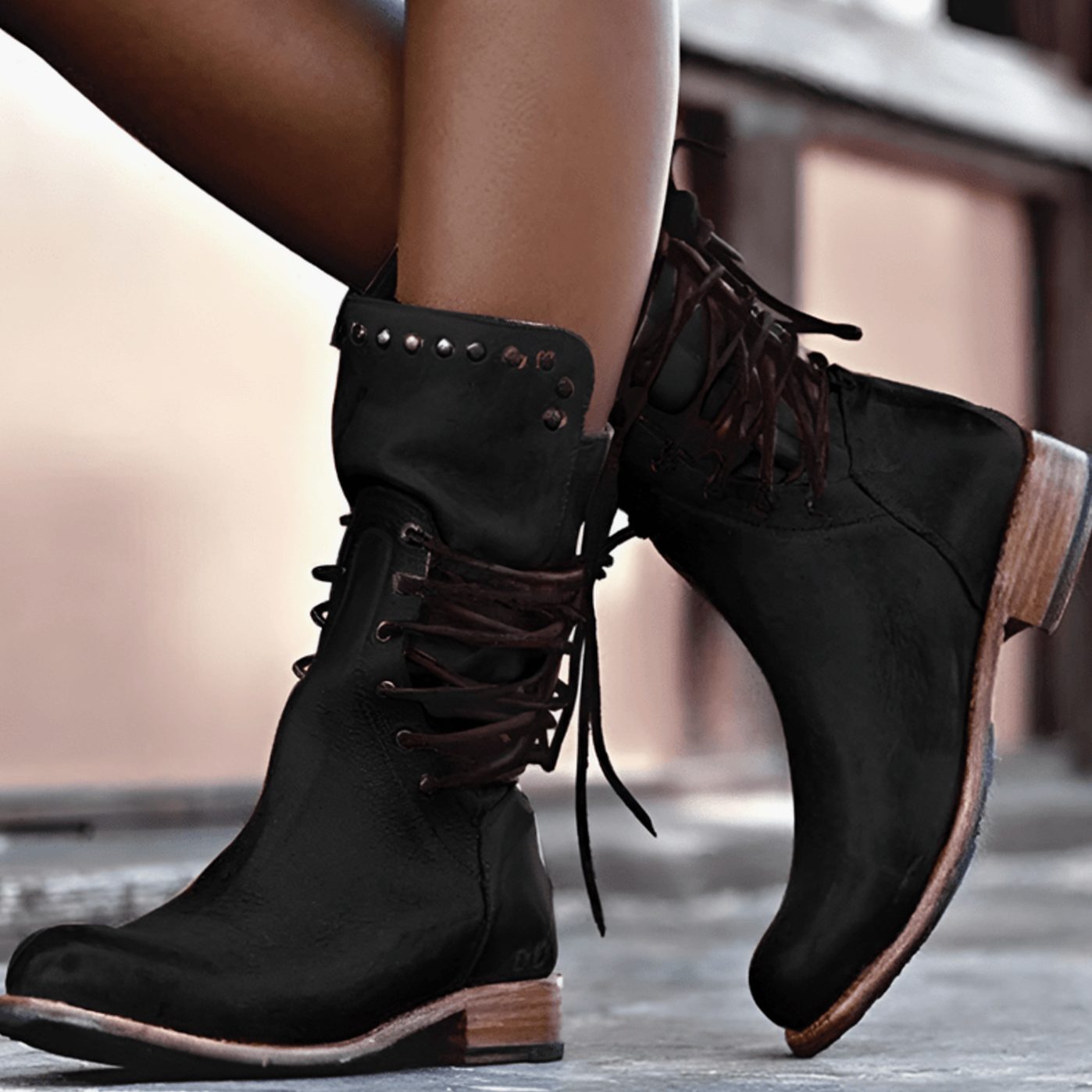 Women's Lace-Up Leather-Look Mid-Calf Ankle Boots
