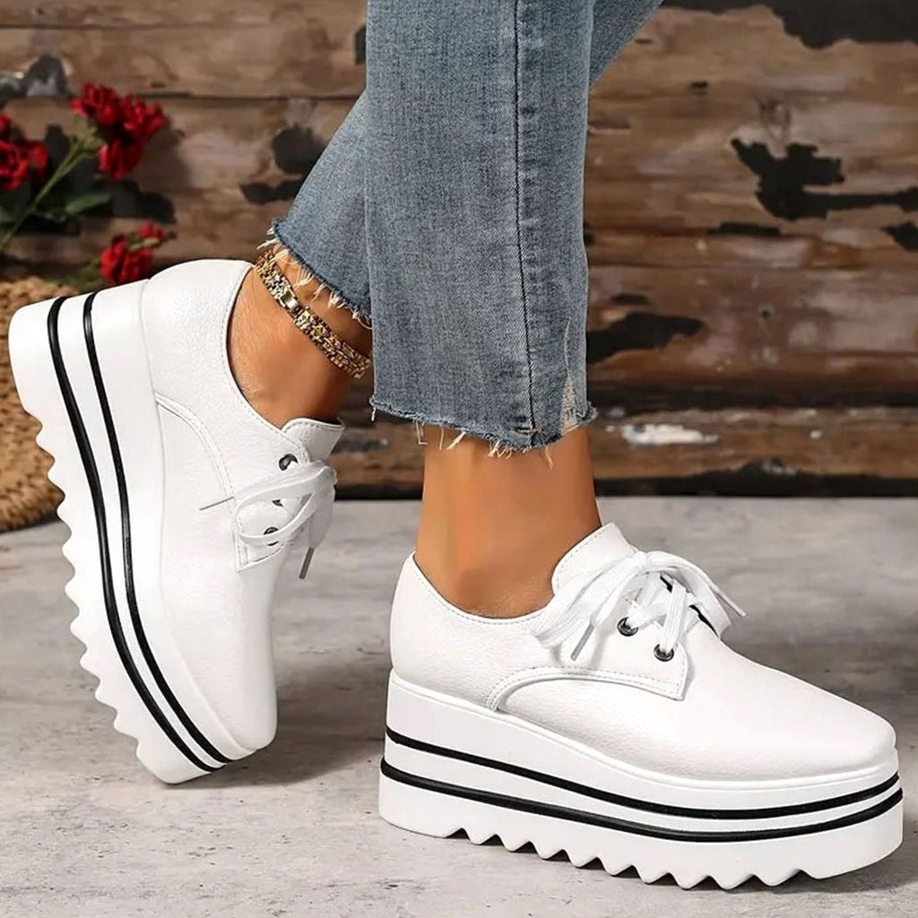 Women's Faux Leather Square-Toe Platform Oxfords