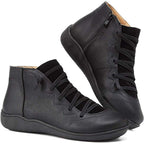 Women's Lace-Up Side-Zip Flat Leather ankle boots