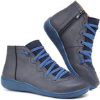 Women's Lace-Up Side-Zip Flat Leather ankle boots