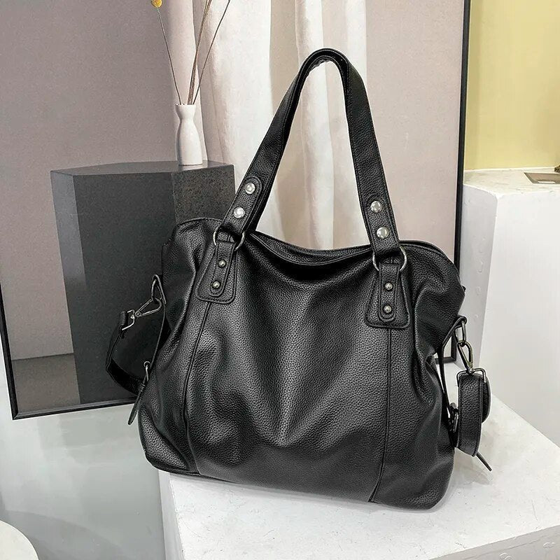 Women's Large Capacity Leather Shoulder Tote Bag Studded