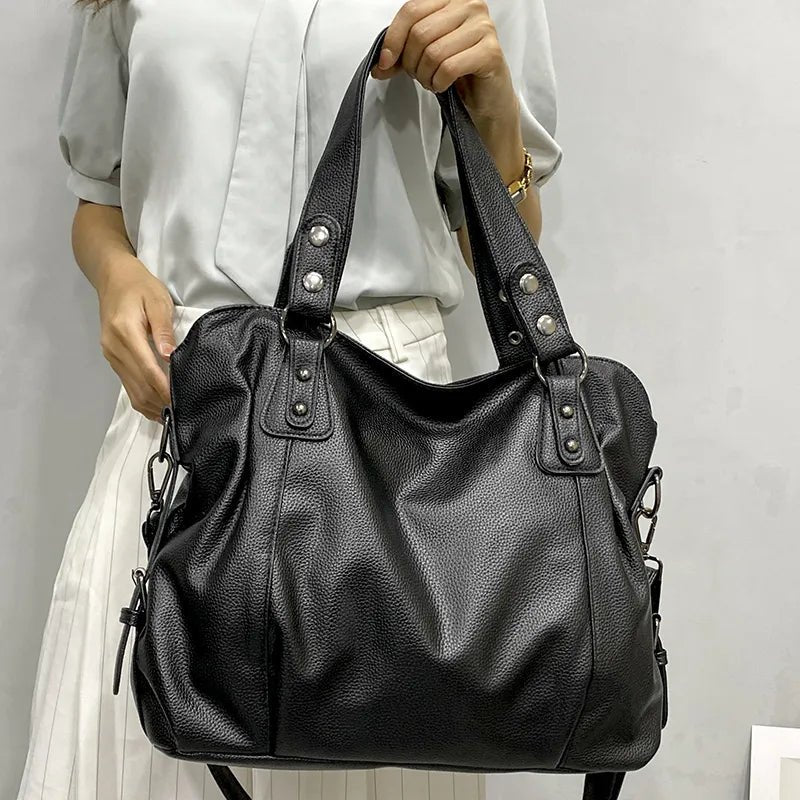 Women's Large Capacity Leather Shoulder Tote Bag Studded