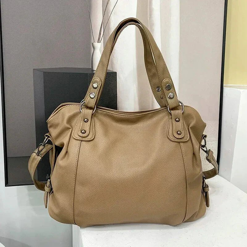 Women's Large Capacity Leather Shoulder Tote Bag Studded