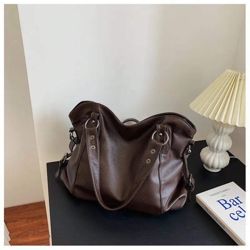 Women's Large Capacity Leather Shoulder Tote Bag Studded