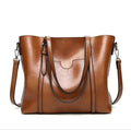 Women's Large Leather-Look Oil-Wax Shoulder Tote Bag