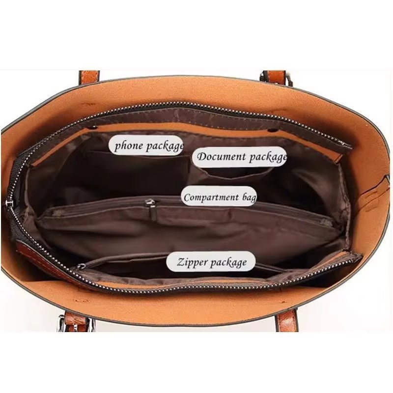 Women's Large Leather-Look Oil-Wax Shoulder Tote Bag