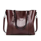 Women's Large Leather-Look Oil-Wax Shoulder Tote Bag