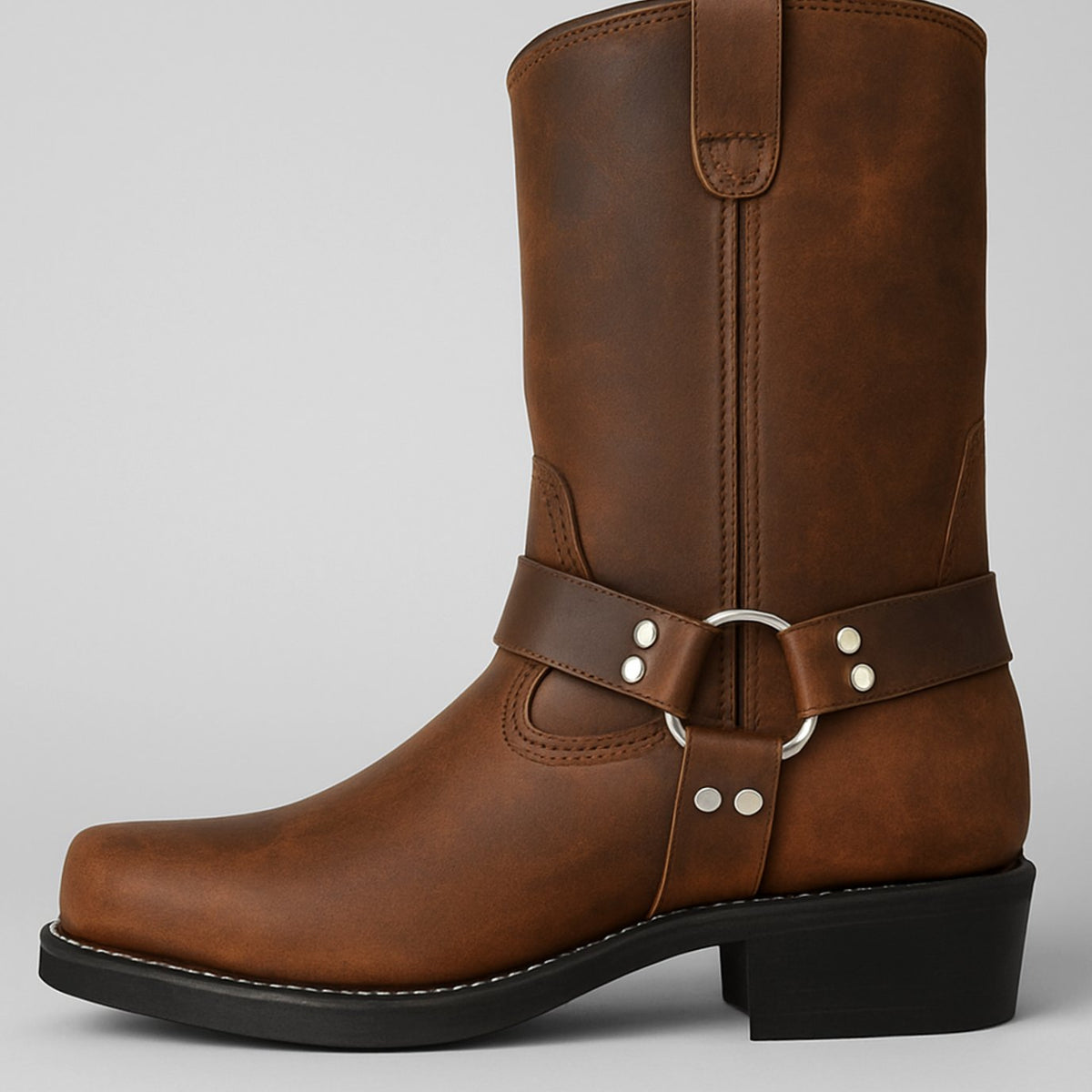 Women's Leather Western Pull-On Boots with Harness Ring – Yellow Brown