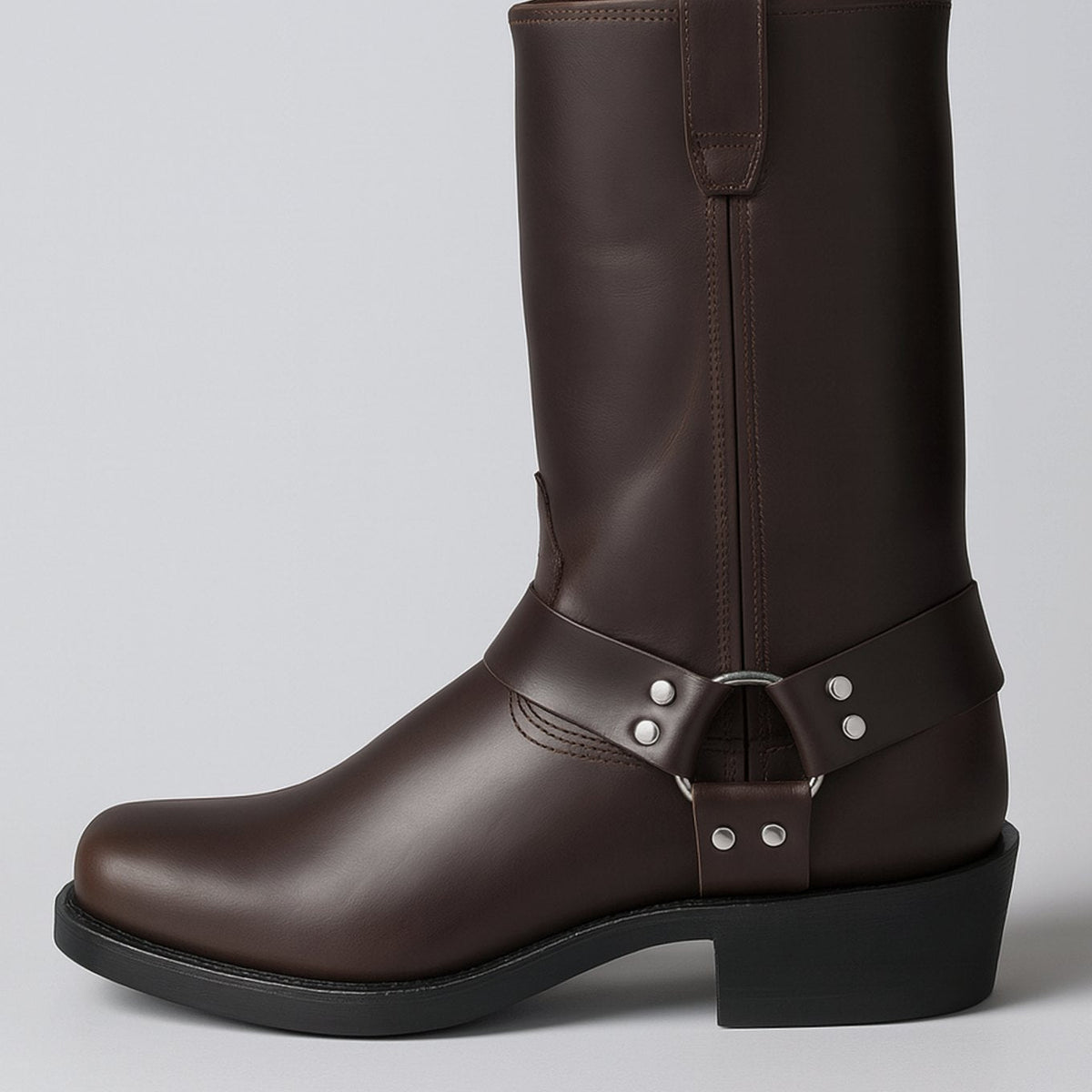 Women's Leather Western Pull-On Boots with Harness Ring – Dark Brown