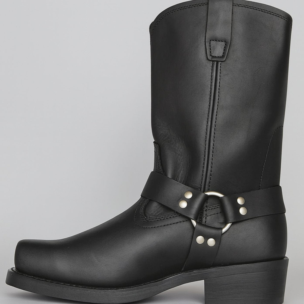 Women's Leather Western Pull-On Boots with Harness Ring – Black
