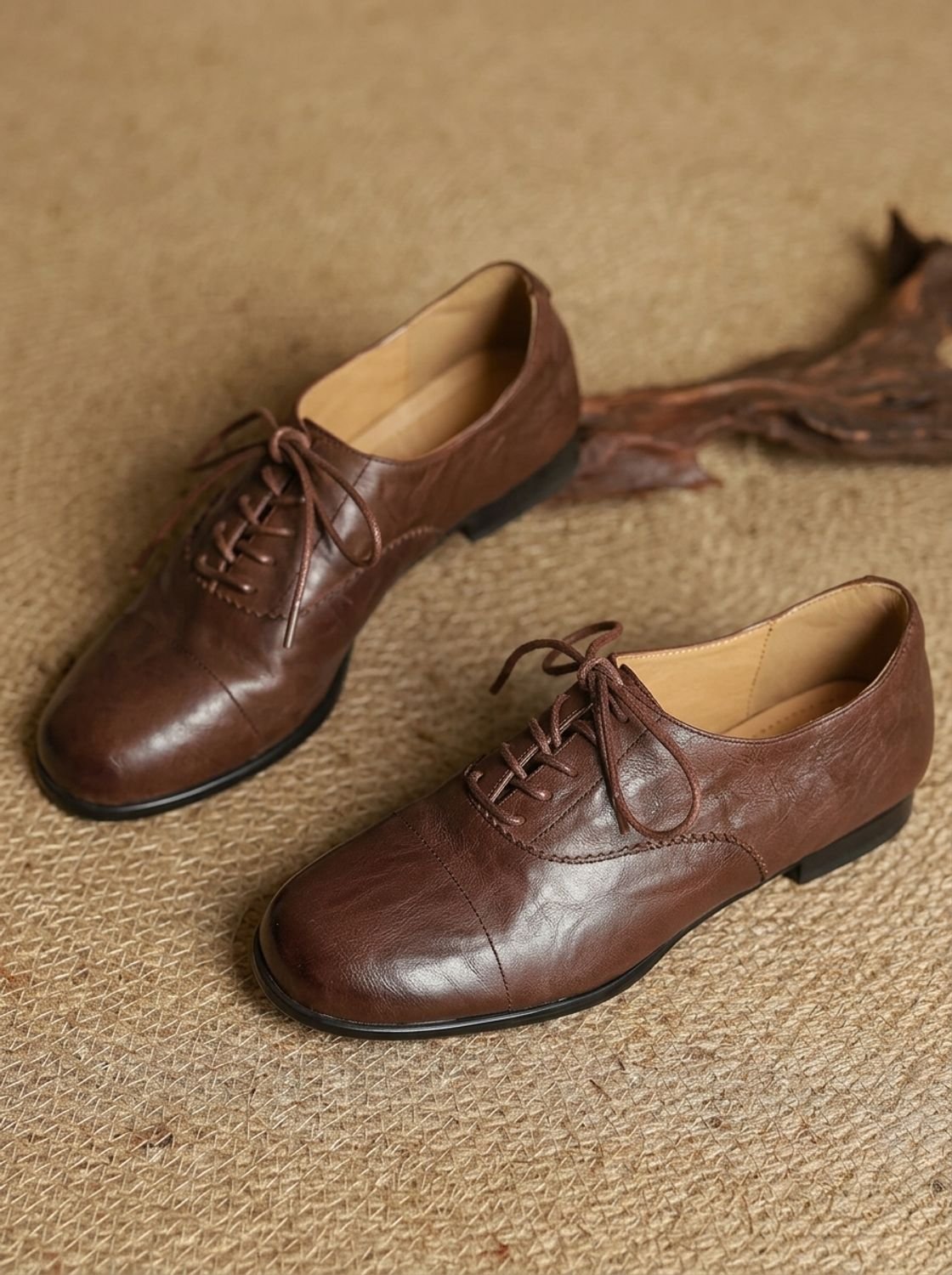 Women's Cushioned Cap Toe Leather Lace-Ups with Rubber Sole
