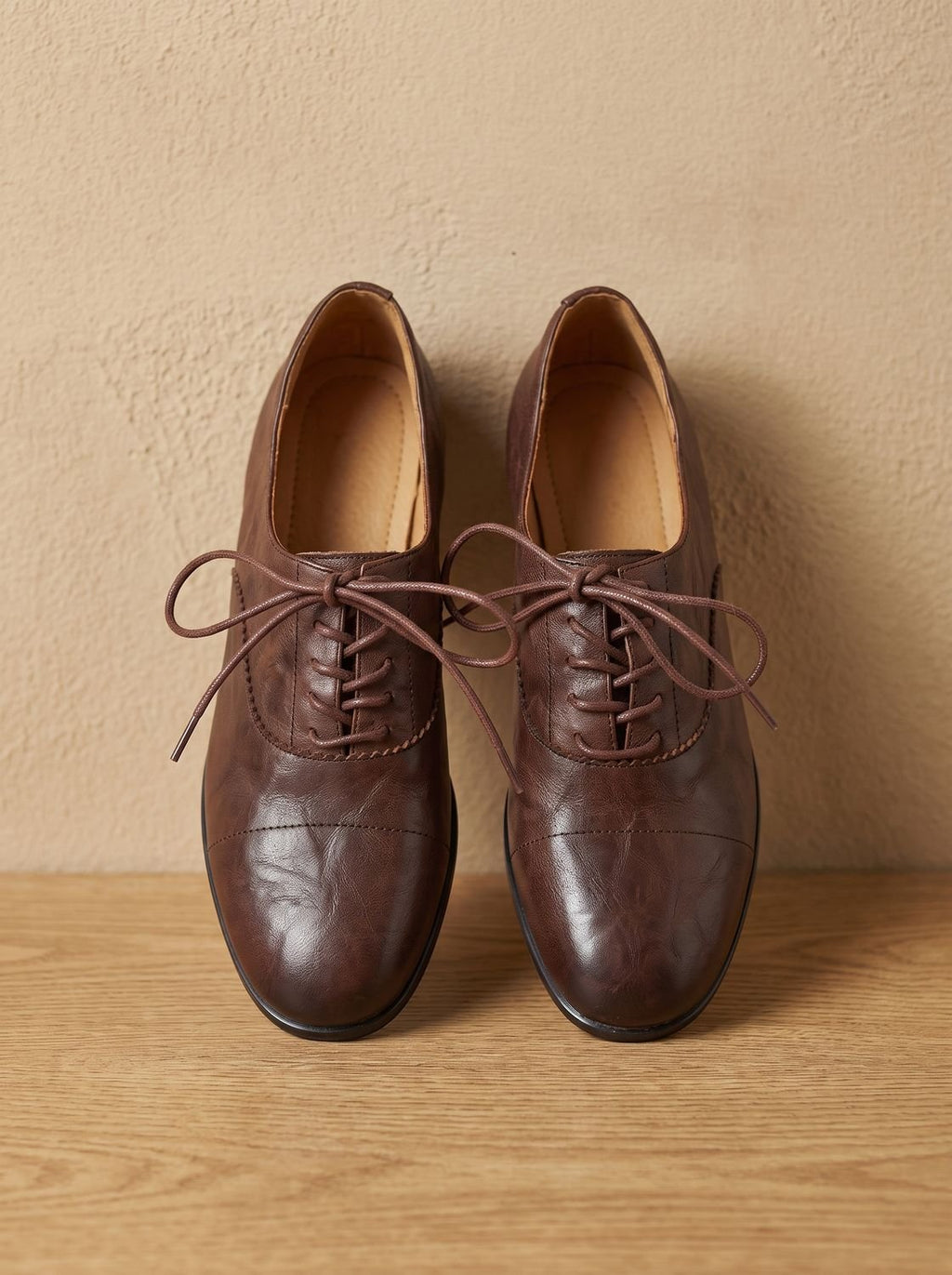 Women's Cushioned Cap Toe Leather Lace-Ups with Rubber Sole