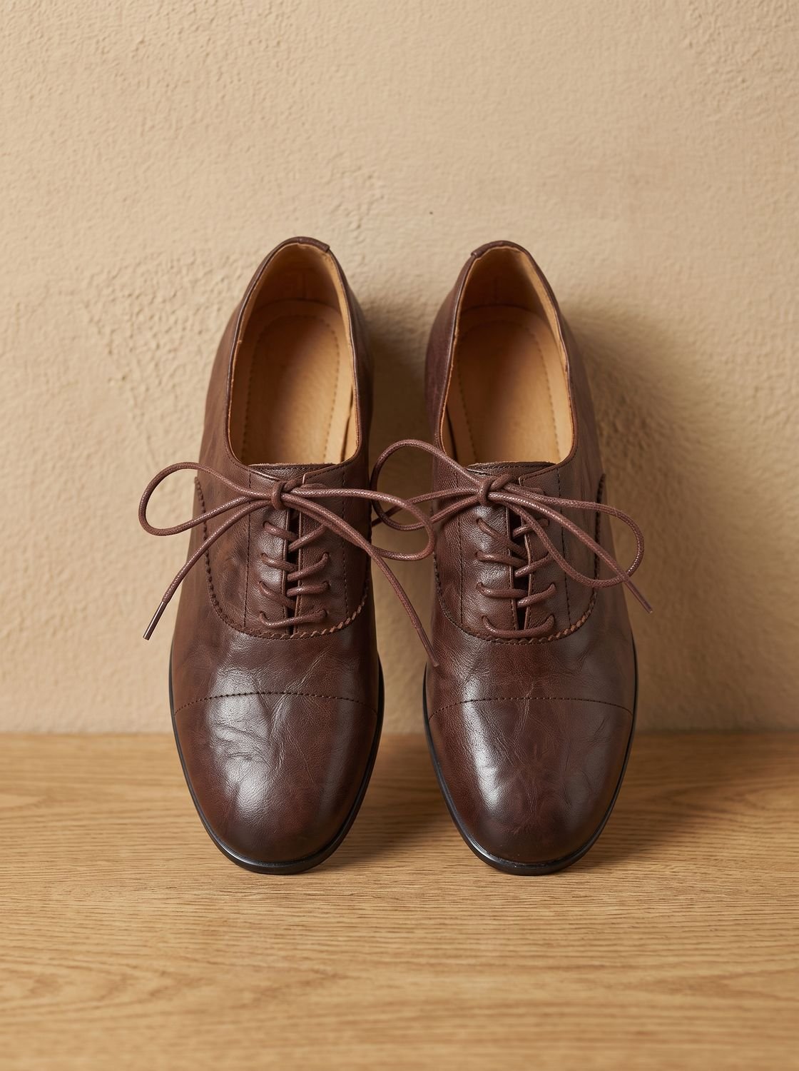 Women's Cushioned Cap Toe Leather Lace-Ups with Rubber Sole