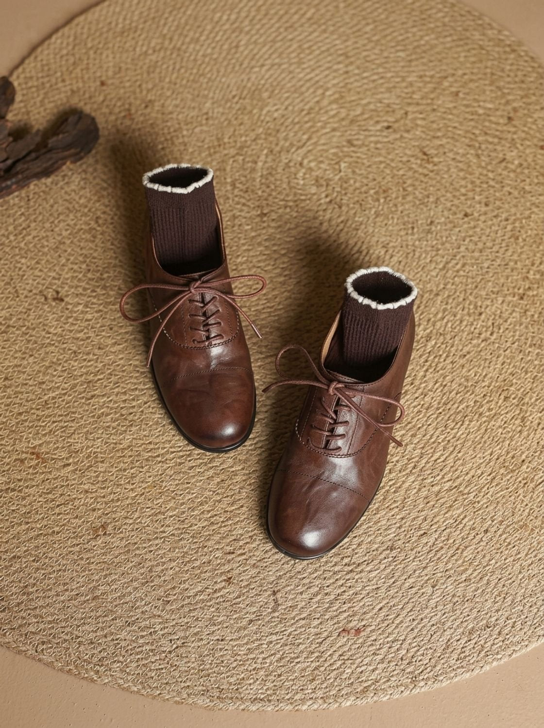 Women's Cushioned Cap Toe Leather Lace-Ups with Rubber Sole