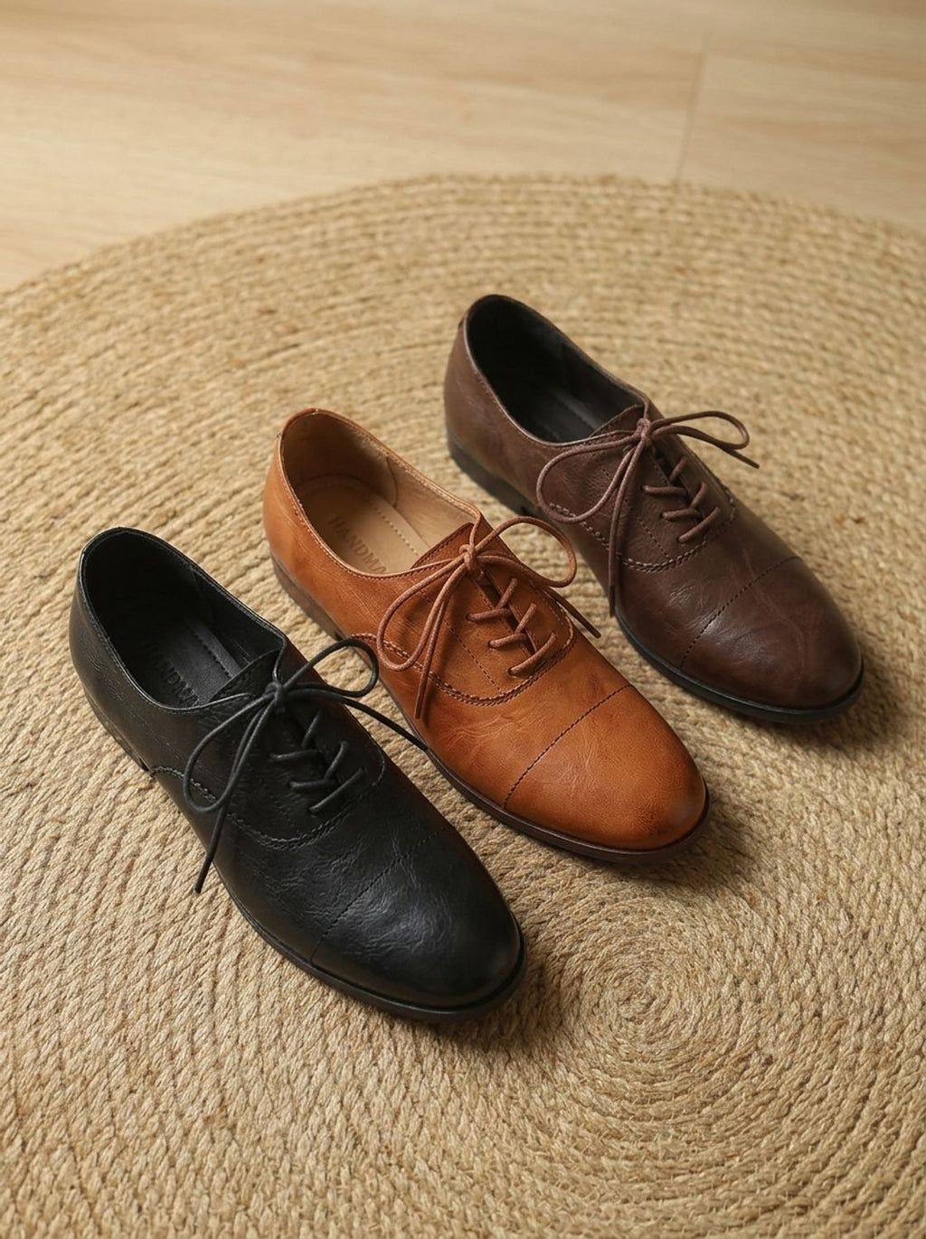 Women's Cushioned Cap Toe Leather Lace-Ups with Rubber Sole