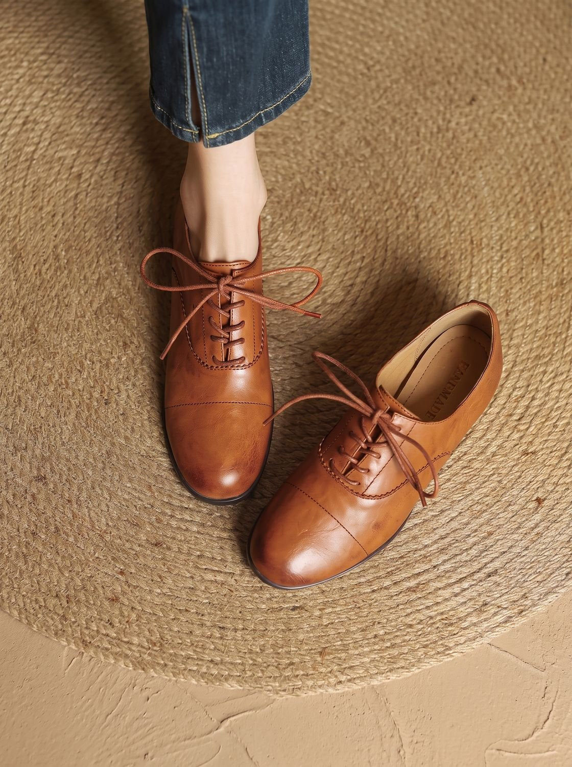 Women's Cushioned Cap Toe Leather Lace-Ups with Rubber Sole