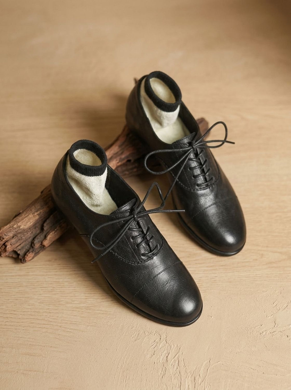 Women's Cushioned Cap Toe Leather Lace-Ups with Rubber Sole