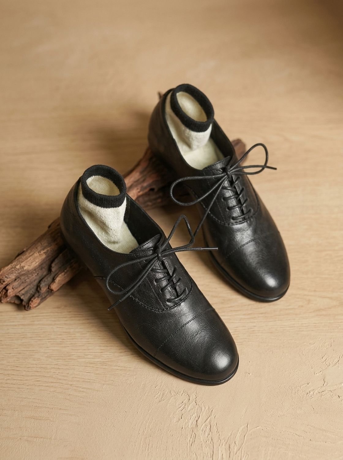 Women's Cushioned Cap Toe Leather Lace-Ups with Rubber Sole