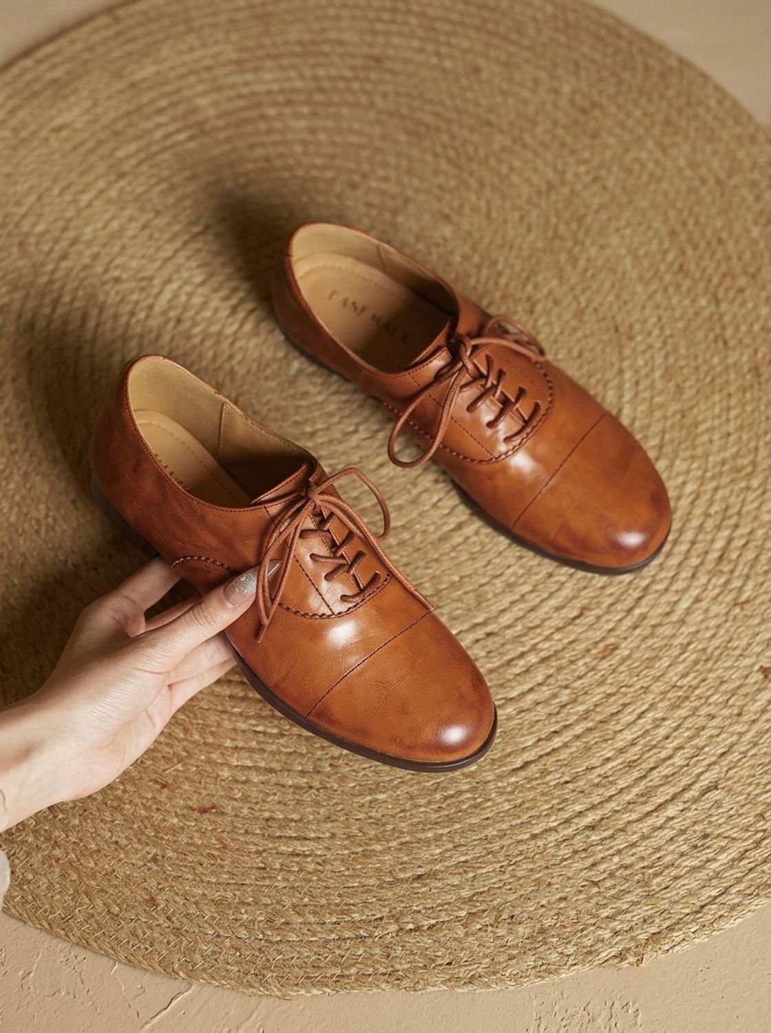 Women's Cushioned Cap Toe Leather Lace-Ups with Rubber Sole