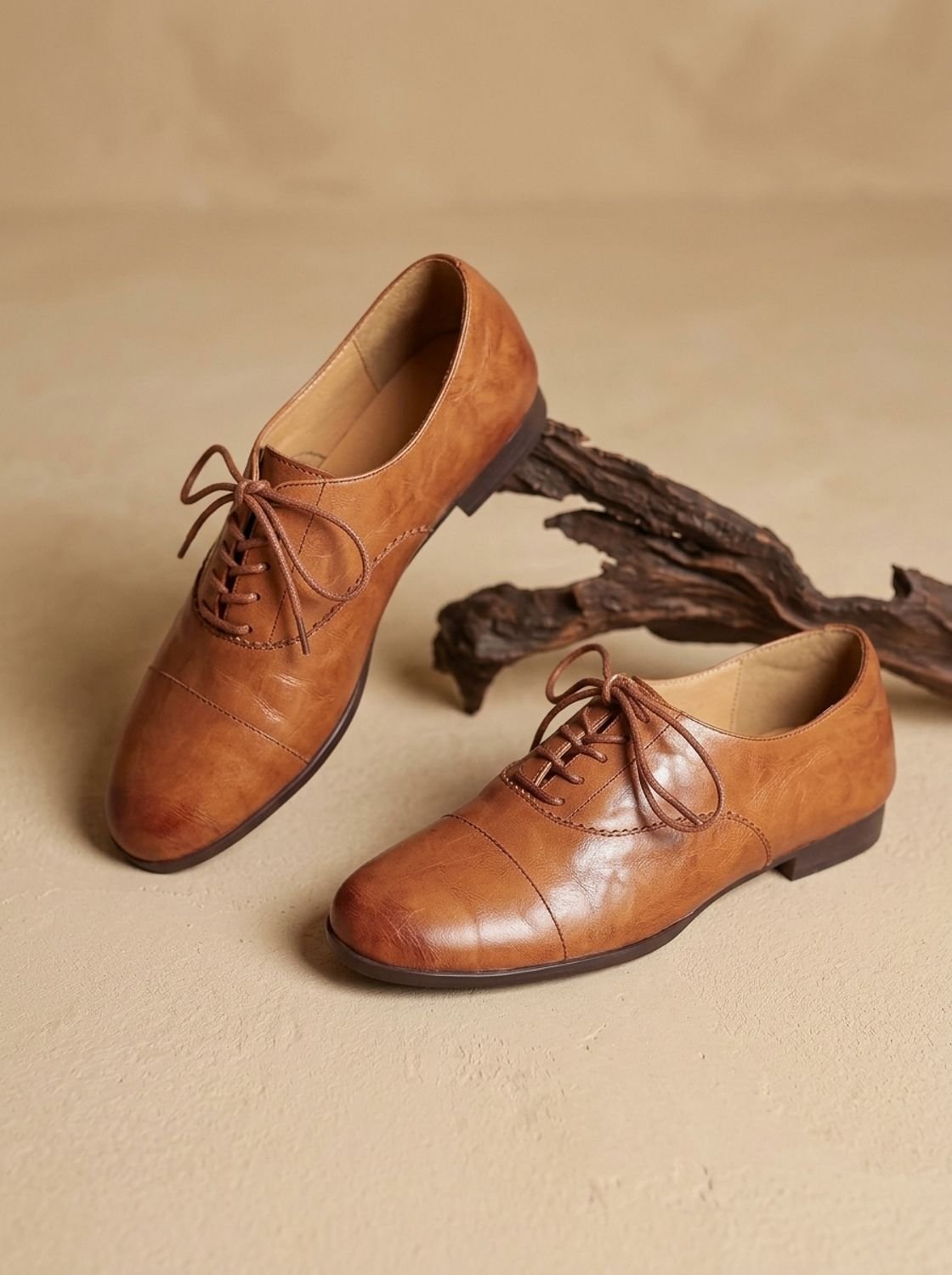 Women's Cushioned Cap Toe Leather Lace-Ups with Rubber Sole