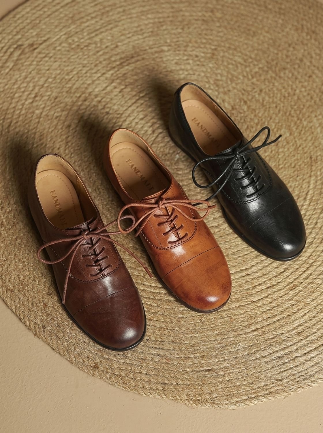 Women's Cushioned Cap Toe Leather Lace-Ups with Rubber Sole - Brown