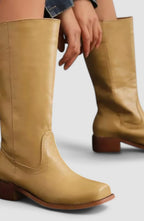 Women's Leather Stacked-Heel Knee-High Boots