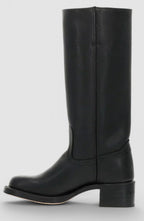 Women's Leather Stacked-Heel Knee-High Boots
