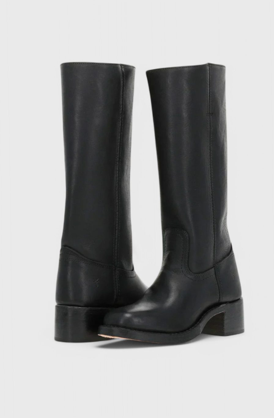 Women's Leather Stacked-Heel Knee-High Boots
