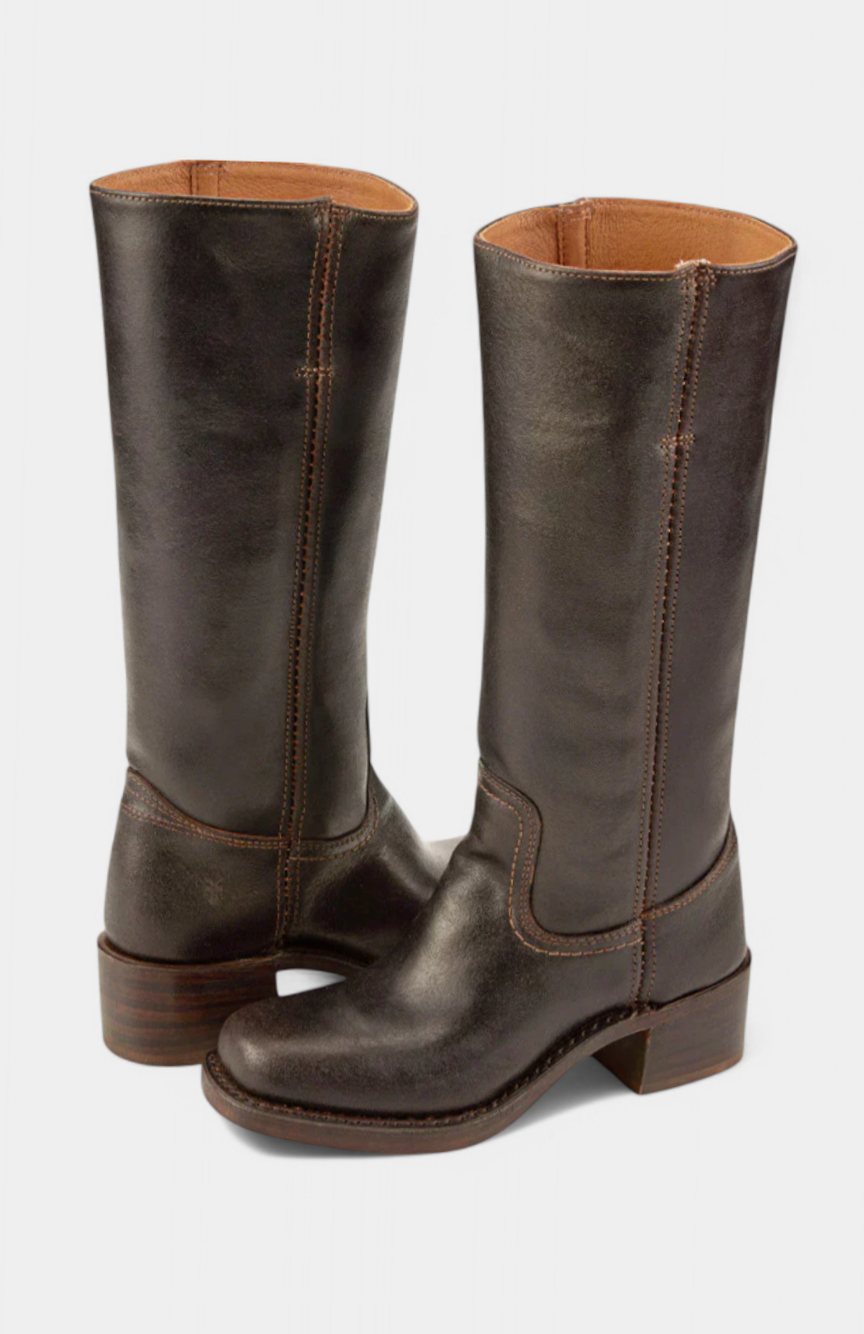Women's Leather Stacked-Heel Knee-High Boots