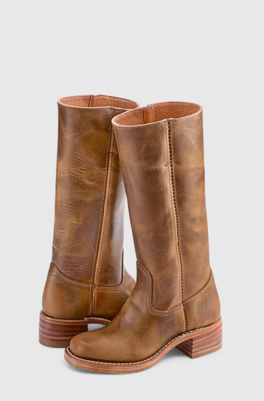 Women's Leather Stacked-Heel Knee-High Boots