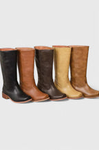 Women's Leather Stacked-Heel Knee-High Boots