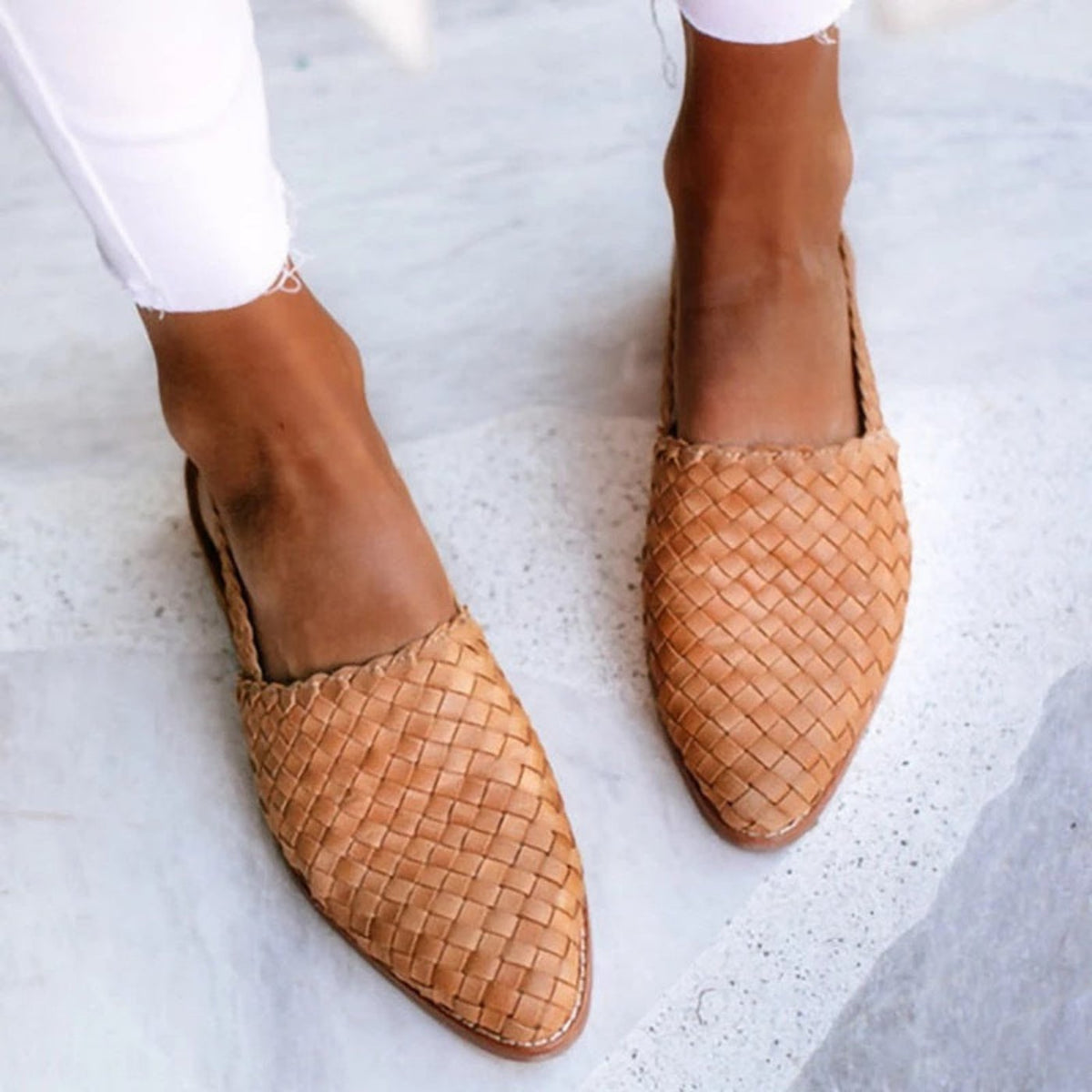 Women's Leather Woven Pointed-Toe Slingback Comfortable Sandals