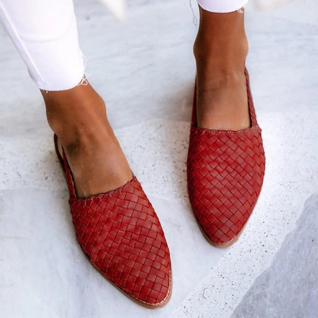 Women's Leather Woven Pointed-Toe Slingback Comfortable Sandals