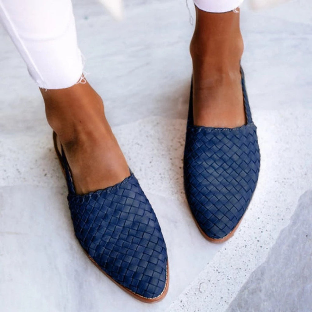 Women's Leather Woven Pointed-Toe Slingback Comfortable Sandals