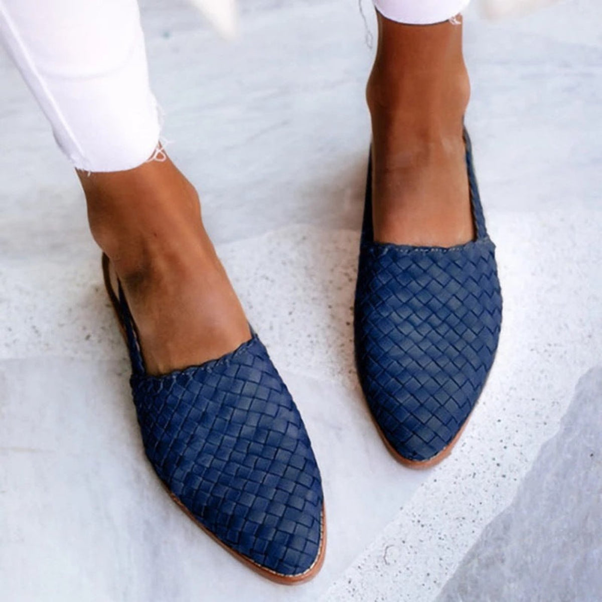 Women's Leather Woven Pointed-Toe Slingback Comfortable Sandals
