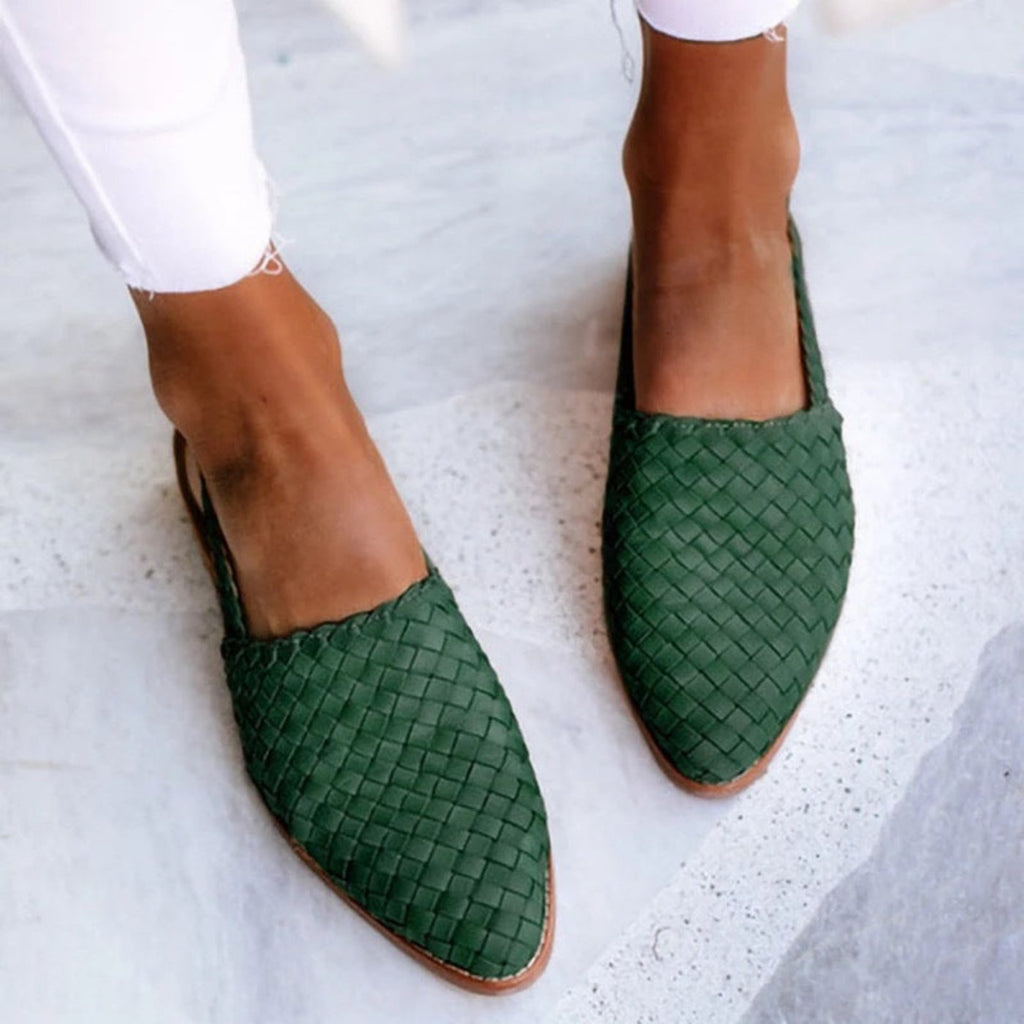 Women's Leather Woven Pointed-Toe Slingback Comfortable Sandals