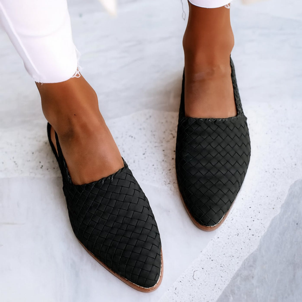 Women's Leather Woven Pointed-Toe Slingback Comfortable Sandals
