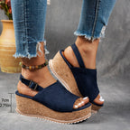Women's Leopard Print Platform Wedge Comfortable Sandals Buckle Strap