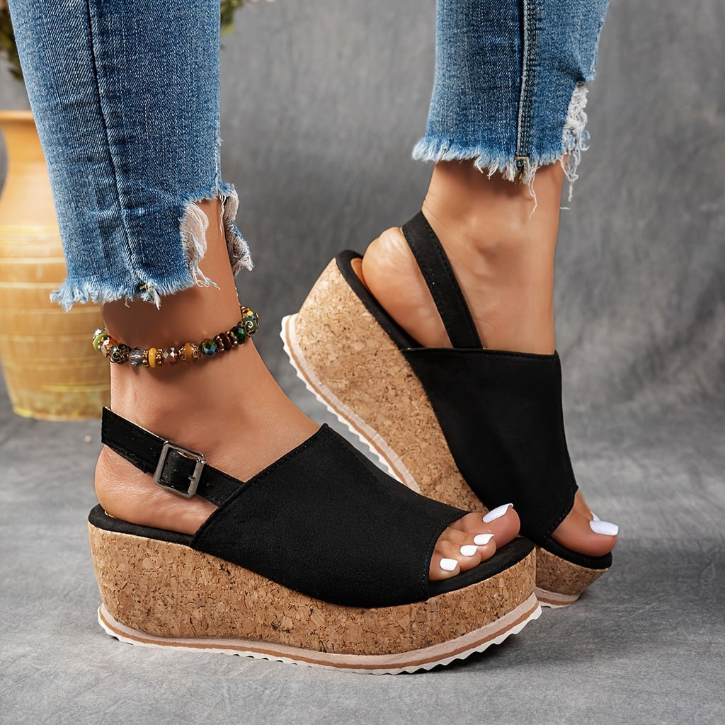 Women's Leopard Print Platform Wedge Comfortable Sandals Buckle Strap