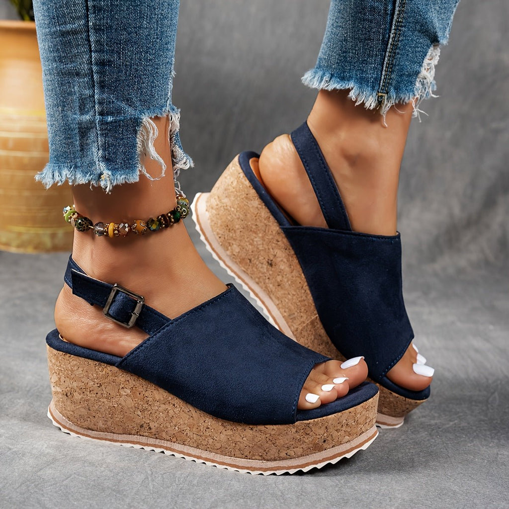 Women's Leopard Print Platform Wedge Comfortable Sandals Buckle Strap