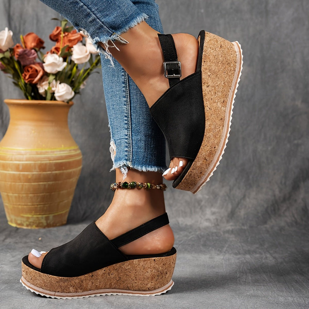 Women's Leopard Print Platform Wedge Comfortable Sandals Buckle Strap